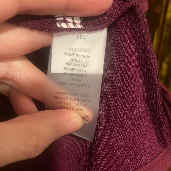 Vince Camuto Scoop Neckline Sequin Long Bell Sleeve Plum Purple Blouse Medium - Picture 7 of 7